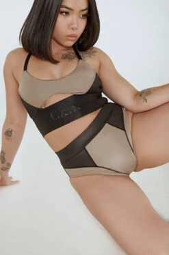 CXIX Riding Solo Sports Bra - Black/Mink 26 CXIX Riding Solo Sports Bra - Black/Mink -Clothing Store Riding Solo Top Bottoms Mink Active wear Poledance dance Aerialist 6