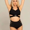 Paradise Chick High Waisted Shorts - Black 2 Paradise Chick High Waisted Shorts - Black -Clothing Store SHORTHIGHWAISTBLACKSTRIPES1