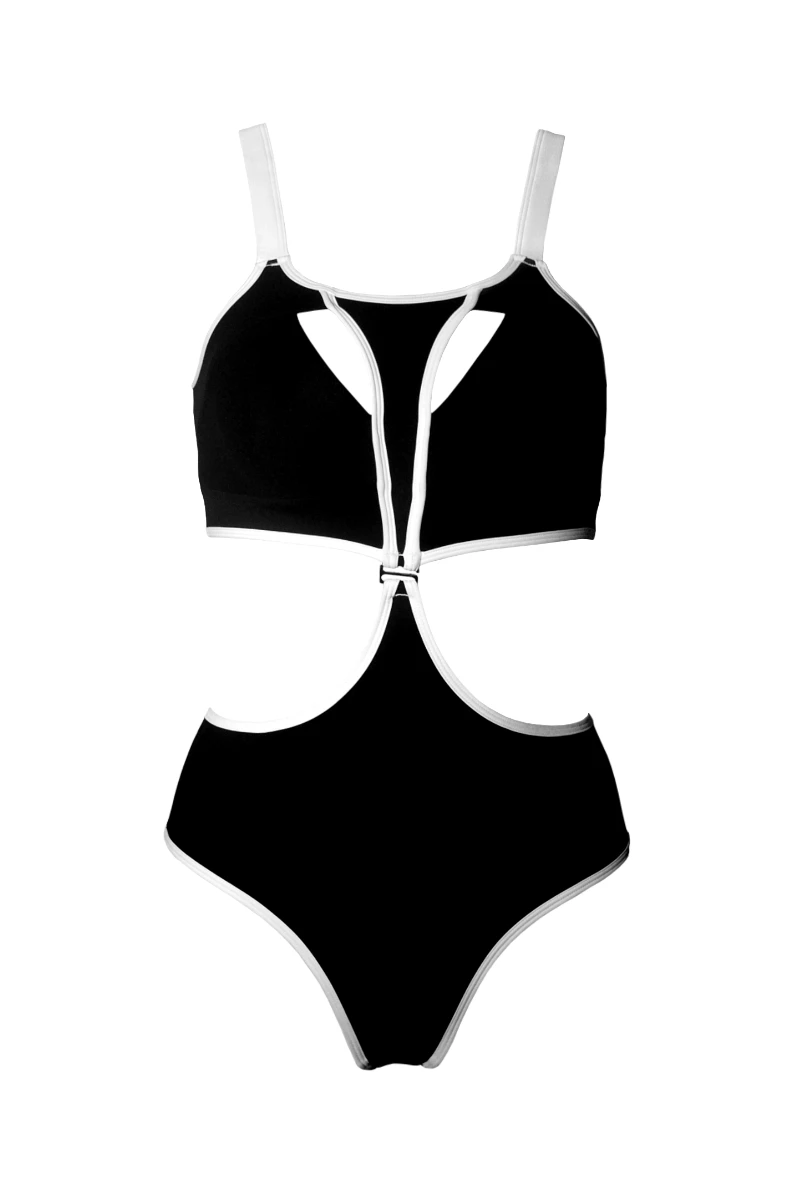 Hamade Activewear Neck Ring High Waisted Bottoms - Black/White Binding 11 Hamade Activewear Neck Ring High Waisted Bottoms - Black/White Binding - Image 9