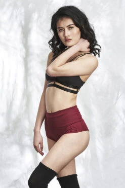 Lunalae High Waist Shorts - Wine 12 Lunalae High Waist Shorts - Wine -Clothing Store Shot 20 009