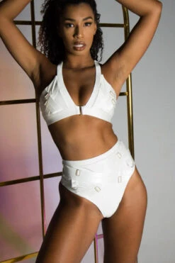 Tatiana Activewear Faye Shorts - Shimmery White -Clothing Store Tatiana Active Faye Shiny White High Waisted Pole Wear Set 2 1