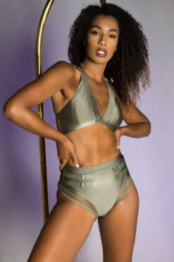 Tatiana Activewear Isla Top - Shiny Khaki -Clothing Store Tatiana Active Isla Shiny Khaki High Waisted Mesh Low Cut Pole Wear Set 2 8cac4278 d9a9 461f a83c fee4ebe561a7