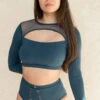 Tatiana Activewear Esme Top - Teal -Clothing Store TatianaActive EsmeLongSleeveTealMeshTop 8312 1