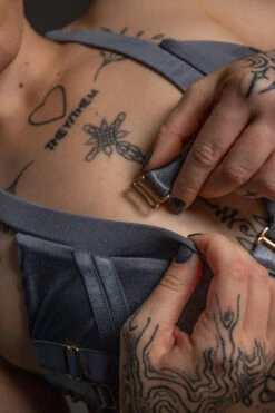 Tatiana Activewear Faye Top - Shiny Gunmetal 11 Tatiana Activewear Faye Top - Shiny Gunmetal -Clothing Store TatianaActive FayeGunmetalGreyBlueMetallicHighWaistedPoleWearDancingSet 5931