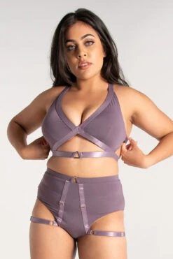 Tatiana Activewear Tokio Shorts - Mauve -Clothing Store TatianaActive TokioMauveStrappyGarterPoleWearSet 1249 1