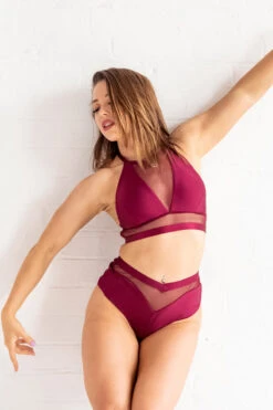 Tatiana Activewear Lucia Top - Burgundy -Clothing Store TatianaActiveLuciaRedPoleWearSet 8885cropped
