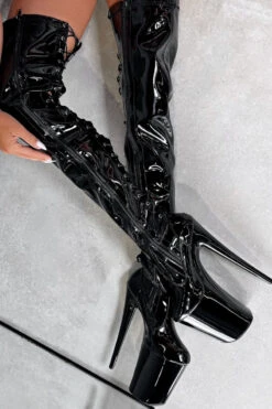 Hella Heels LipKit Thigh High Back Lace 9inch Boots - Black Beatle -Clothing Store ThighHigh BlackBeatle 9INCH5