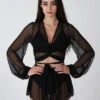 REV ACTIV Mesh Wrap Blouse - Black 2 REV ACTIV Mesh Wrap Blouse - Black -Clothing Store black mesh set pleasure shirt blouse 2 1