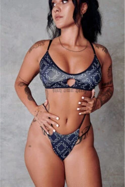 CXIX 119 High-Rise Thong Bottoms - Black Print -Clothing Store bralette poledance monogram black CXIX 119