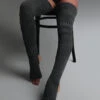 Rolling Cable Knit Thigh High Leg Warmers With Stirrups - Charcoal 1 Rolling Cable Knit Thigh High Leg Warmers With Stirrups - Charcoal -Clothing Store day02rolling0931