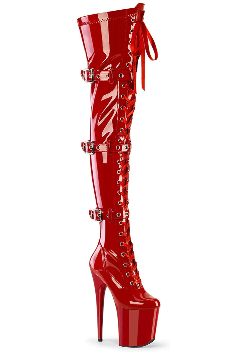 Pleaser USA Flamingo-3028 8inch Thigh High Pleaser Boots - Patent Red 3 Pleaser USA Flamingo-3028 8inch Thigh High Pleaser Boots - Patent Red