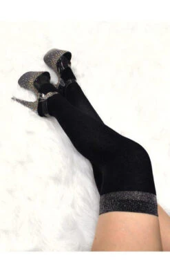 Lunalae Glimmer Band Thigh High Socks - Black/Silver -Clothing Store glimmer 2 471x753 1