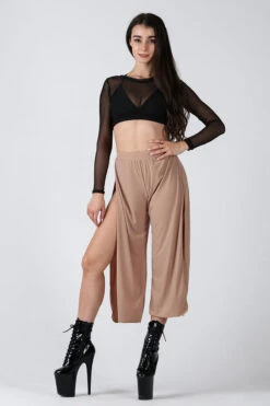 REV ACTIV Sensual Flow Pants (with Leg Slit) - Coffee -Clothing Store sensual coffee pants with slits 2