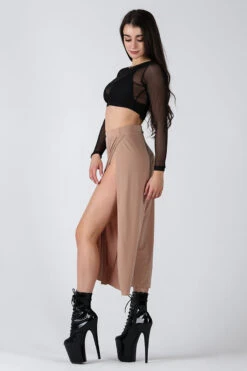 REV ACTIV Sensual Flow Pants (with Leg Slit) - Coffee -Clothing Store sensual coffee pants with slits 3