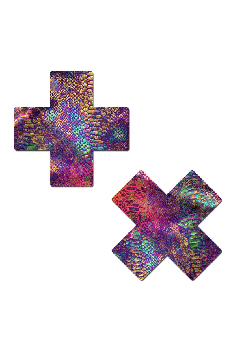 Pastease Cross Nipple Pasties - Neon Rainbow Snake Print 3 Pastease Cross Nipple Pasties - Neon Rainbow Snake Print