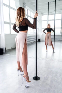 REV ACTIV Sensual Flow Pants (with Leg Slit) - Beige -Clothing Store spodnieexoticsensualnudeside